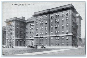 c1910 Wesley Memorial Hospital Classic Car Building Chicago Illinois IL Postcard