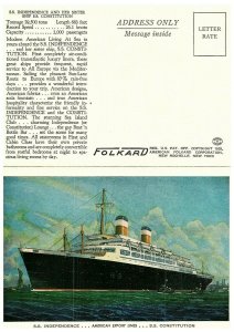 S.S. Independence and Her Sister S.S. Constitution Ship Postcard Folkard 1929