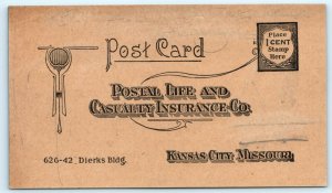 1910s Kansas City MO Advertising Postal Life Casualty Insurance Postcard Form A3