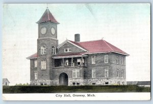 Onaway Michigan Postcard City Hall Building Exterior View 1910 Vintage Unposted