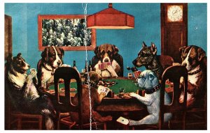 Dogs Gambling Playing Poker Anthropomorphic Postcard 1984
