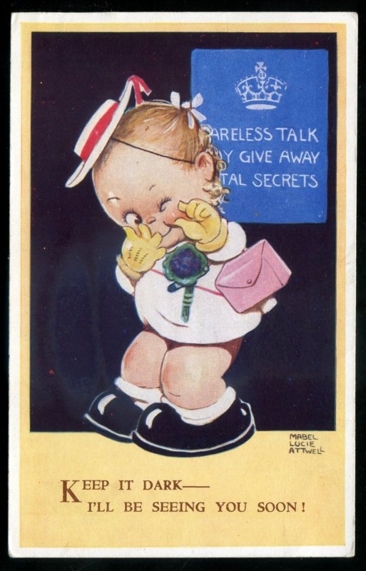 dc1995 - Artist- MABEL LUCIE ATTWELL Postcard 1910s Humor Winking Girl