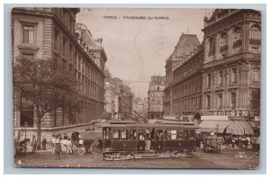 Real Photo Faubourg Du Temple Paris Postcard RPPC Trolly Horse Street Scene