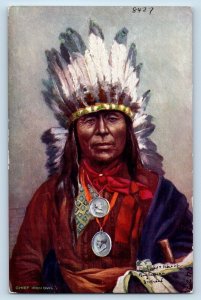 Indian Chief Postcard Iron Owl Wears The Presidential Medals Oilette Tuck 1910