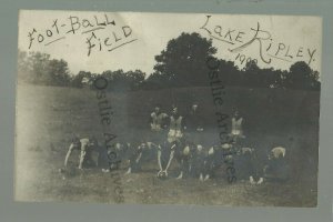 Lake Ripley WISCONSIN RPPC 1909 FOOTBALL TEAM Posing nr Madison Lake Mills