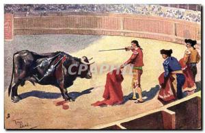 Old Postcard Bullfight Bullfight Preparing for the end