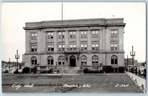 Racine Wisconsin WI Postcard RPPC Photo City Hall Building c1940's Vintage