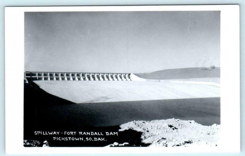 RPPC  PICKSTOWN, South Dakota SD ~ Spillway FORT RANDALL DAM ca 1950s  Postcard