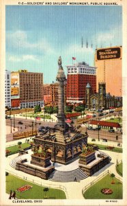 Ohio Cleveland Public Square Soldiers and Sailors Monument 1947 Curteich