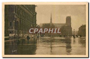 Old Postcard Paris Square City Hall on a rainy day