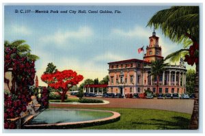 c1940 Merrick Park City Hall Building Coral Gables Florida FL Unposted Postcard