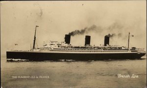 French Line Flagship Ile de France Steamer 1935 Cancel Real Photo Vintage PC