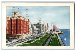 1949 The Stevens Hilton Hotel Chicago Illinois IL Water Fountain Scene Postcard