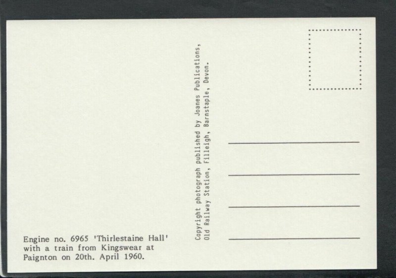 Railway Postcard - Engine No.6965 'Thirlestaine Hall' at Paignton  T8018