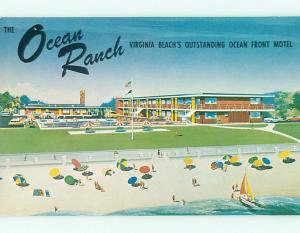 Unused Pre-1980 OLD CARS & OCEAN RANCH MOTEL Virginia Beach Virginia VA s4850