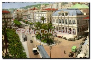Old Postcard ALGIERS place of opera and Dumont d'Urville street