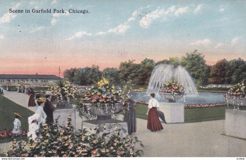 CHICAGO, Illinois, PU-1913; Scene In Garfield Park, Fountain