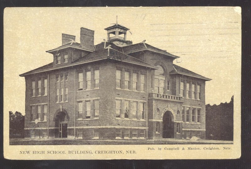 CREIGHTON NEBRASKA NEW HIGH SCHOOL BUILDING VINTAGE POSTCARD 1911