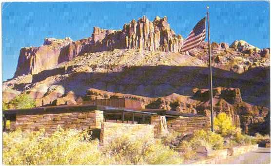 Visitor Center and the Castle, Capitol Reef National Park, Utah, UT, Chrome