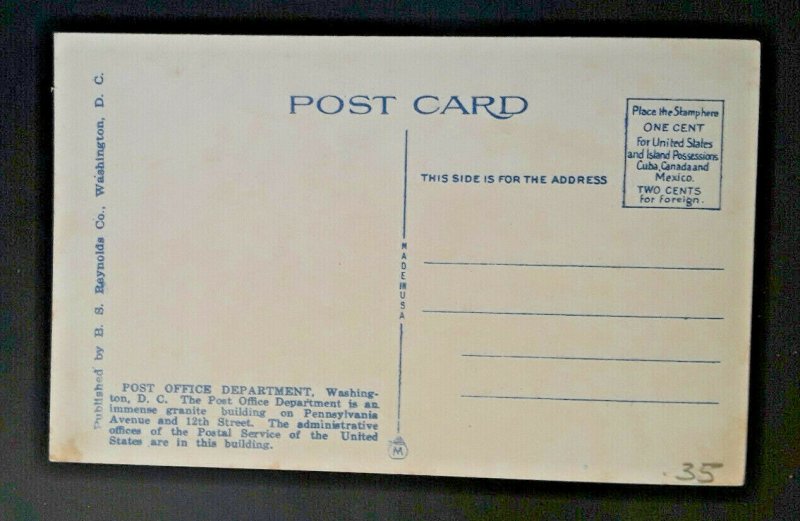 Mint Vintage Washington DC Post Office Department Building 1920s Postcard