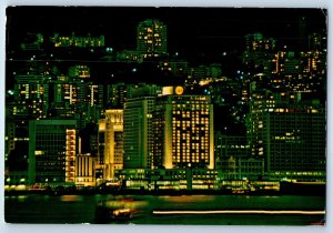 Hong Kong Postcard Night View of The Mandarin and Central District 1966