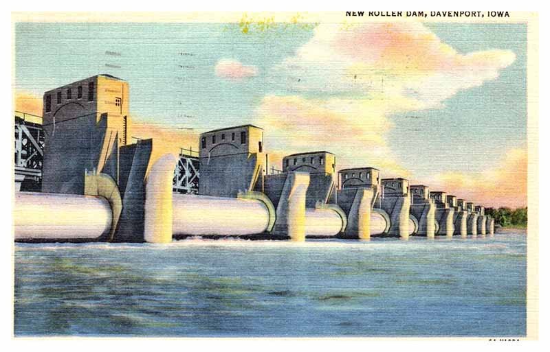 Postcard DAM SCENE Davenport Iowa IA AQ7653