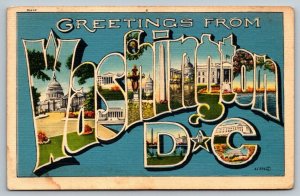 Large Letter Greetings From Washington DC  1940  Postcard