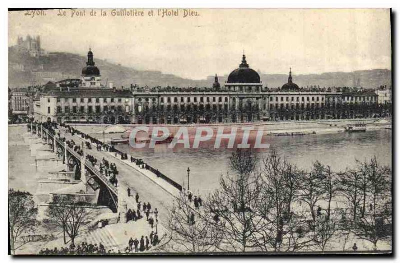 Postcard Old Lyon Bridge Guilloriere and Hotel Dieu