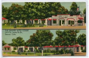 Denver Auto Court Motel Santa Fe Drive Colorado linen postcard