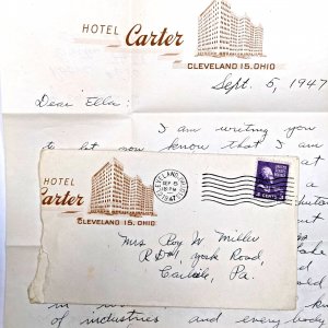 1947 Cleveland, OH Albert Pick Carter Hotel Letterhead Cover Paper Letter Lot 8P