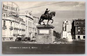 Mexico Monumento A Carlos IV Monterrey RPPC Postcard A44