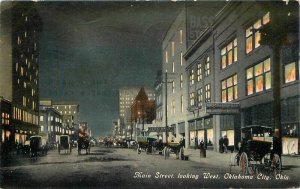 1911 Oklahoma City Main Street autos Sadler Pennington Night Postcard 22-11614