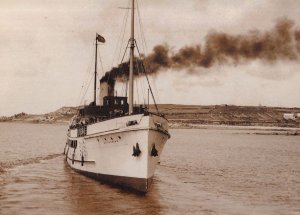 Scillion Boat Leaves St Marys For Penzance Ship Railway Postcard