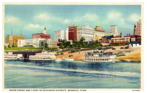 River Front and Levee in Memphis, Tennessee Ship Postcard