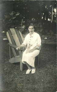 C-1910 Young girl sitting in Adirondack Chair RPPC Photo Postcard 20-5151