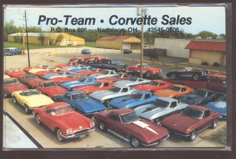 PRO TEAM CORVETTE SALES CAR DEALER ADVERTISING POSTCARD 1960 CHEVY CORVETTE