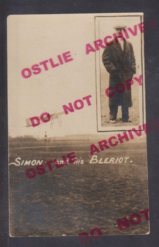 Oklahoma RPPC 1911 AVIATOR SIMON Pilot Flying Plane BLERIOT AIRPLANE Inset Photo