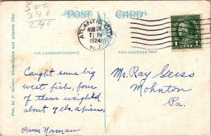 Watching Net Haul Atlantic City New Jersey Cancel Postcard 1c Stamp PM Vintage 