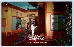 2 Postcards JACK LONDON SQUARE, Oakland CA ~ THE MIKADO Japanese Restaurant 1963