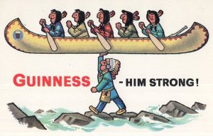 Guinness War Canoe Ship Red Indian Dublin Irisih Advertising Postcard