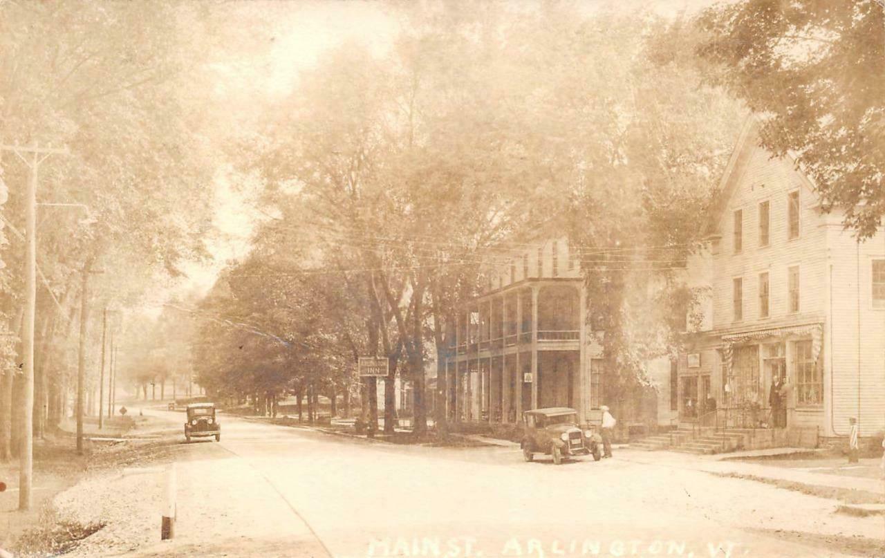 Rppc Main Street Arlington Vermont Hotel Cars Real Photo Postcard 1941