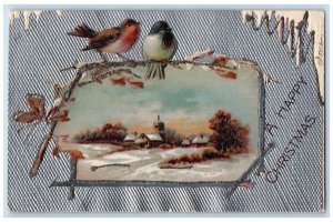 c1910's Christmas Song Birds House Church Winter Glitter Clapsaddle Postcard