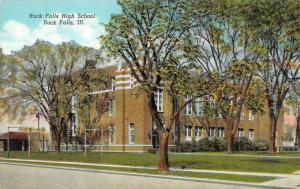 ROCK FALLS, IL Illinois HIGH SCHOOL Whiteside Co c1940's Curtiech Linen Postcard