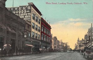 c.'14, Main Street, Looking North, Lots of Wagons, Oshkosh, WI, Old Postcard