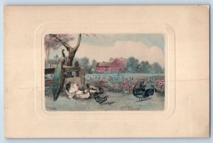 c1910's Peacock Chicken Hen Turkey Animal Farm Embossed Signed Artist Postcard