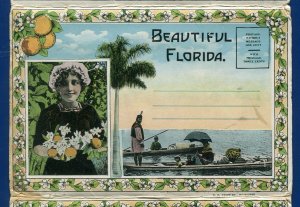 Beautiful Florida fl Tarpon Fishing Alligators Hammerhead Shark postcard folder