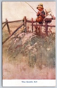 Lawson Wood~Gentle Art~Fishing~Lil Girl Watches Brother Put Worm On Hook~#1895