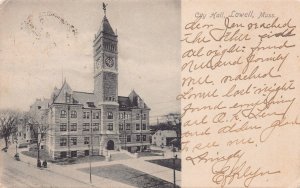 City Hall, Lowell, Massachusetts, Very Early Postcard, Used, 1905 R.P.O. Cancel