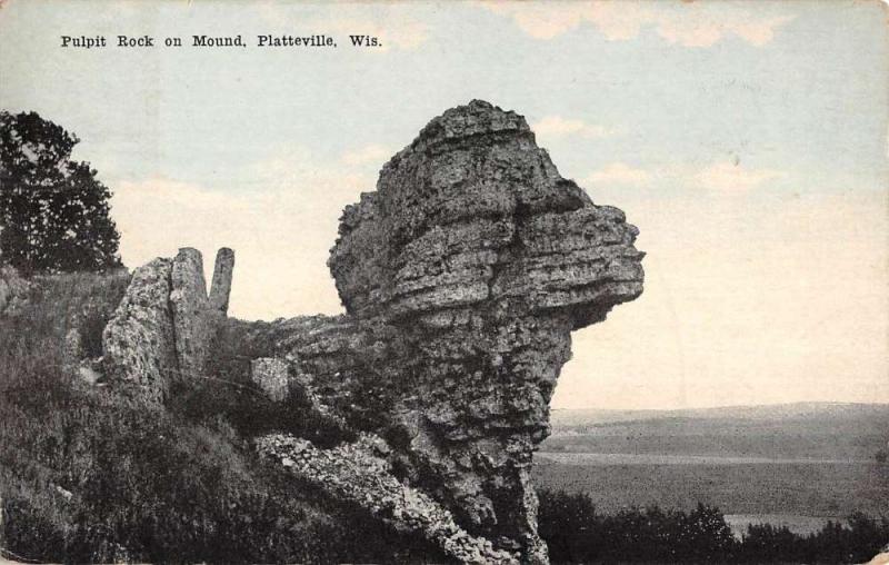 Platteville Wisconsin Pulpit Rock On Mound Antique Postcard K71980