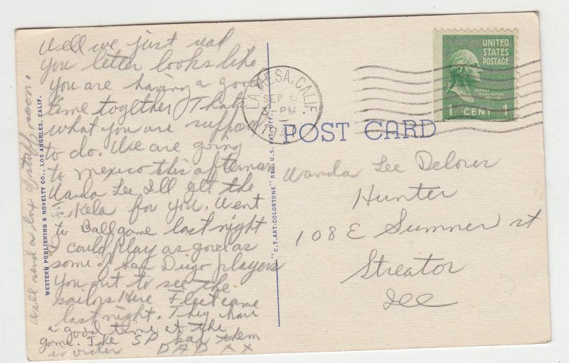 P3085 1947 postcard greeting from california